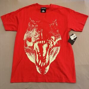 The Hundreds x Jurassic Park T Shirt Men's Medium Red Glow in The Dark Dinosaur